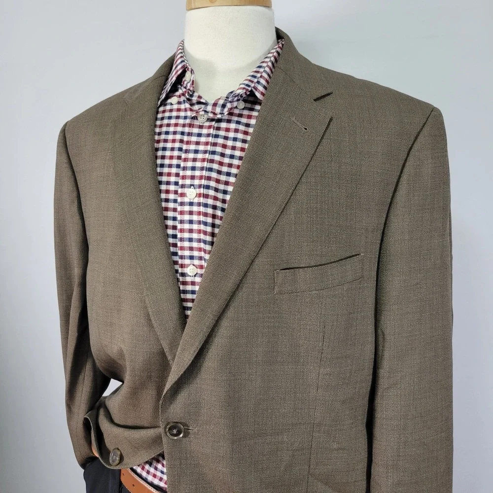 JOS A BANK Men's Sport Coat Blazer Two Button MODEL 500‎ Brown Wool Size 46R
